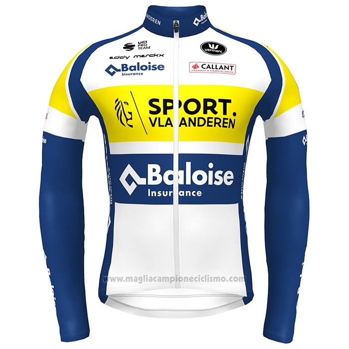 2022 Abbigliamento Ciclismo Sport Vlaanderen Baloise Blu Giallo Manica Lunga e Salopette